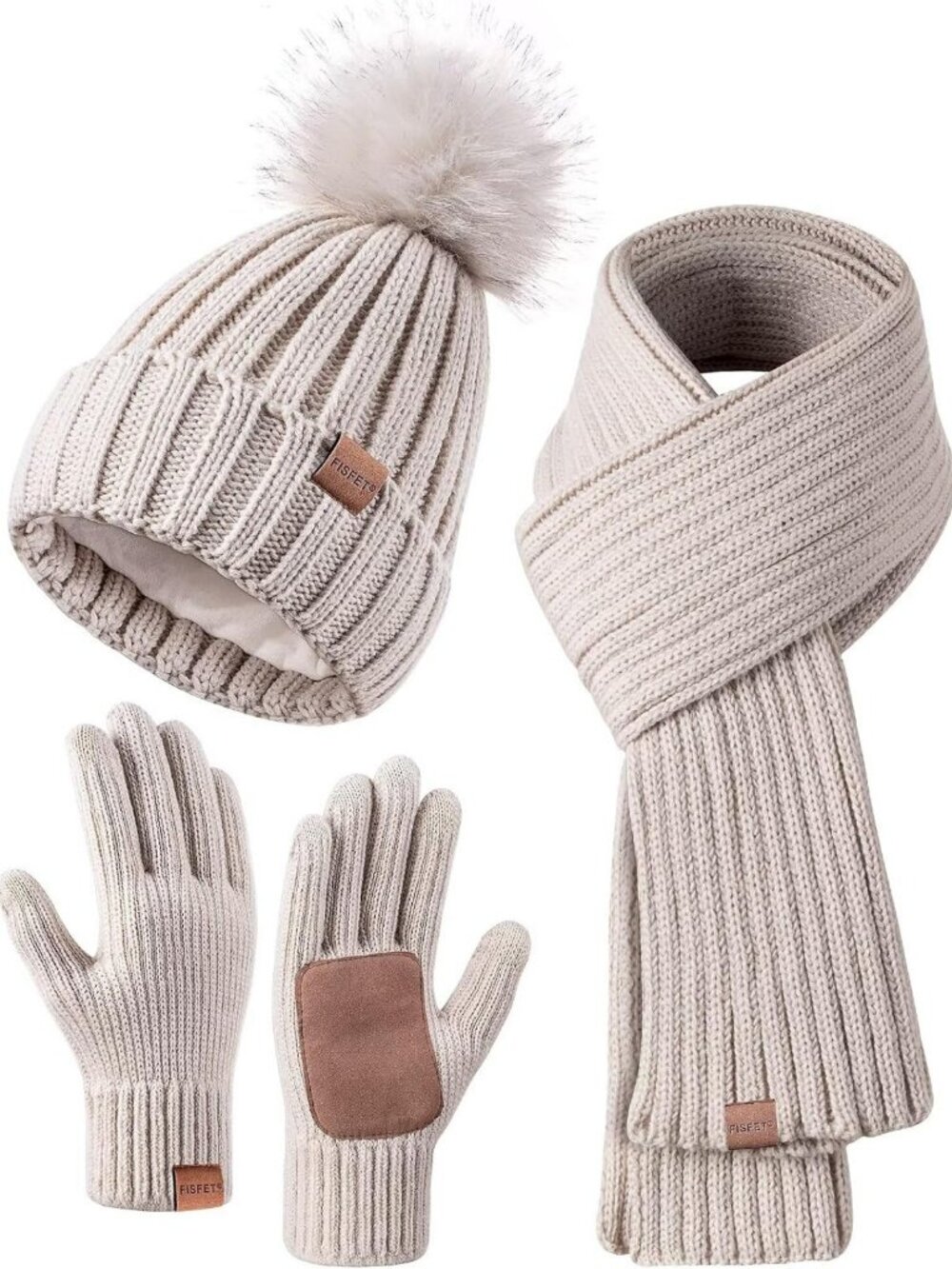 Cozy Winter Beanie, Scarf & Touchscreen Gloves Set for Women - Pom Pom Style